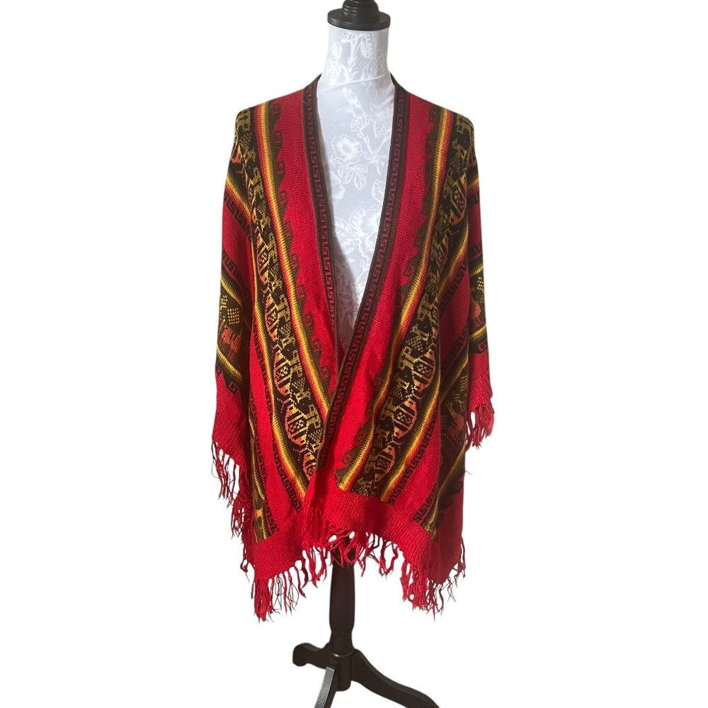 Alpaca Connection Sweater Shawl One Size Red Azte… - image 1